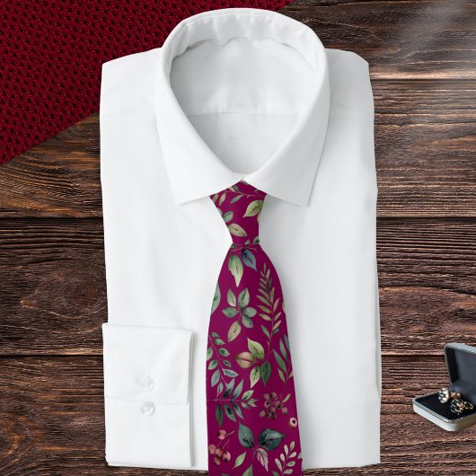 Winterbladeren en bessen Mannen Bourgogne Botanisc Stropdas