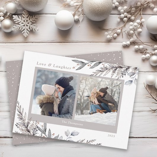 Winterbladeren en lentes Waterverf 2 Foto's Feestdagenkaart