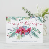 Winterbladeren en Poinsettia Waterverf Kerst Feestdagenkaart (Staand voorkant)