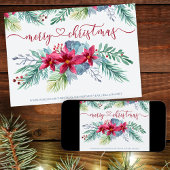 Winterbladeren en Poinsettia Waterverf Kerst Feestdagenkaart
