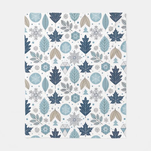 Winterbladeren en sneeuwvormen Fleece Deken (Voorkant)