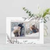 Winterbladeren & lentes Waterverf 2 foto's Feestdagenkaart (Staand voorkant)