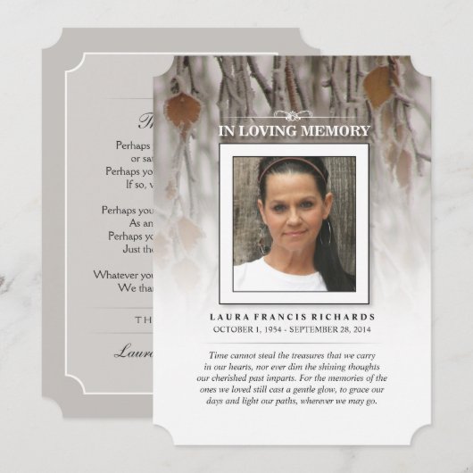 Winterbladeren - Memorial en misschien gedicht Dan Kaart (Voorkant / Achterkant)