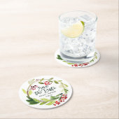 Winterbladeren slaan de datum op ronde kartonnen onderzetter (Insitu)