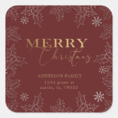 Winterbladeren Vrolijk Kerstmis retour adres Vierkante Sticker (Voorkant)