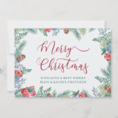 Winterbladerwerk en dennenappelgrens feestdagenkaart (Voorkant)