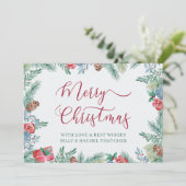 Winterbladerwerk en dennenappelgrens feestdagenkaart (Staand voorkant)