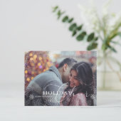 winterbladfeestfoto elegant script feestdagenkaart (Staand voorkant)