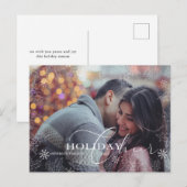 winterbladfeestfoto elegant script feestdagenkaart (Voorkant / Achterkant)