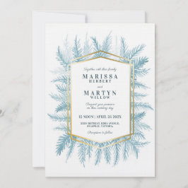 Winterbladgroen waterverf blauwe bruiloft kaart