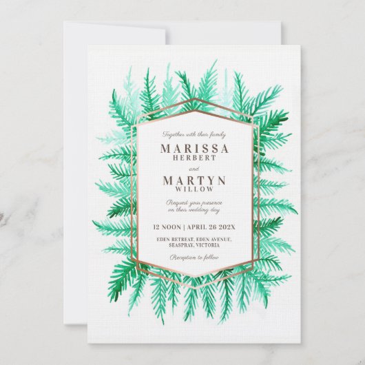 Winterbladgroen waterverf groene bruiloft kaart (Voorkant)