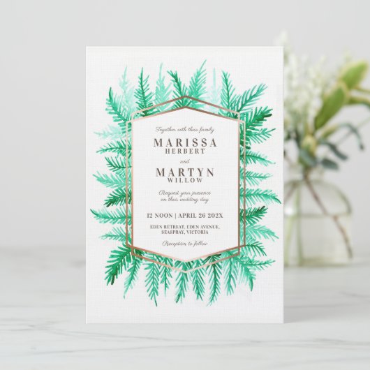 Winterbladgroen waterverf groene bruiloft kaart (Staand voorkant)