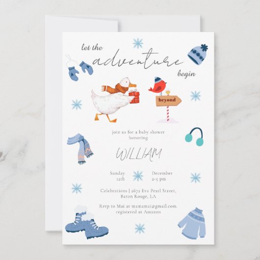 Winterblauw avontuur begint Baby shower Kaart (Voorkant)