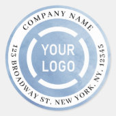 Winterblauw bedrijfsadres logo ronde sticker (Voorkant)