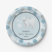 Winterblauw Beer Snowflake Baby shower Papieren Bordje (Voorkant)