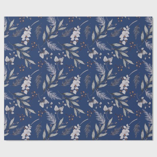 Winterblauw bladerbessen pine feestelijke Waterver Cadeaupapier (Vlak)