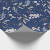 Winterblauw bladerbessen pine feestelijke Waterver Cadeaupapier (Hoek)