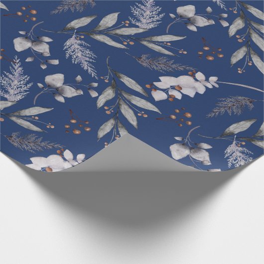 Winterblauw bladerbessen pine feestelijke Waterver Cadeaupapier (Hoek)