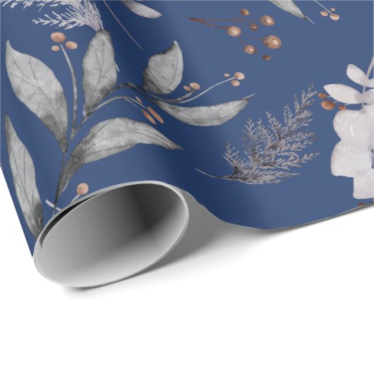 Winterblauw bladerbessen pine feestelijke Waterver Cadeaupapier (Rol Hoek)