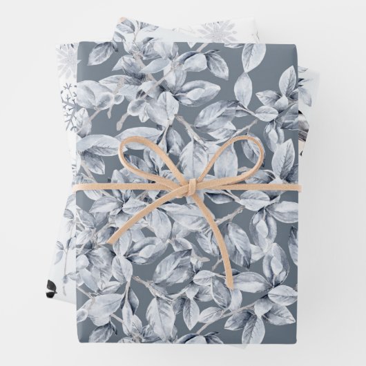 Winterblauw blauw blauw bladerblauw patroon met sn inpakpapier vel (In situ)