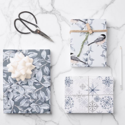 Winterblauw blauw blauw bladerblauw patroon met sn inpakpapier vel (Voorkant)