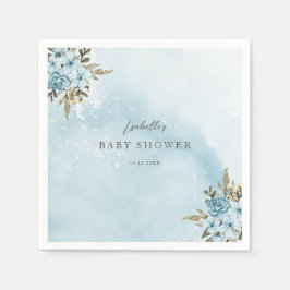 Winterblauw bloemig Baby shower Servet