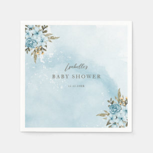 Winterblauw bloemig Baby shower Servet