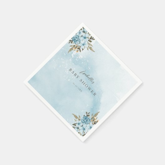 Winterblauw bloemig Baby shower Servet (Hoek)
