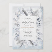 Winterblauw Elegant Bloemen Baby shower Invite (Voorkant)