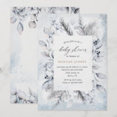 Winterblauw Elegant Bloemen Baby shower Invite (Voorkant / Achterkant)