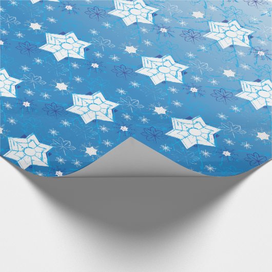 Winterblauw- en witsneeuwvlokken cadeaupapier (Hoek)