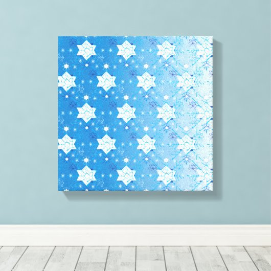 Winterblauw- en witsneeuwvlokken canvas afdruk (Insitu (Houten vloer))