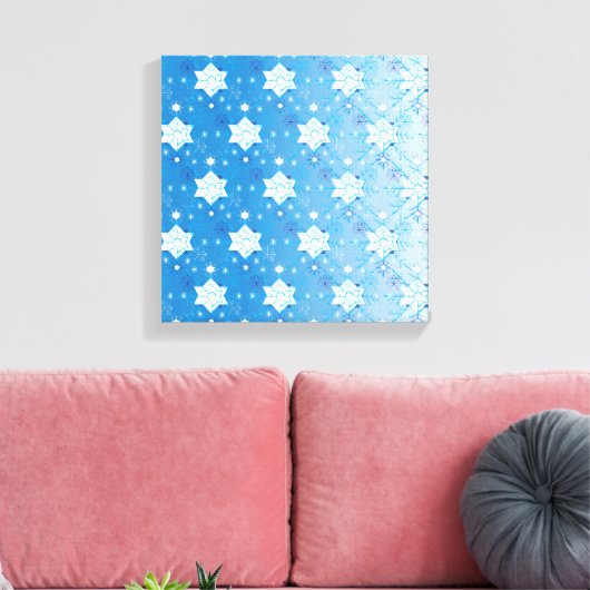 Winterblauw- en witsneeuwvlokken canvas afdruk (Insitu (Woonkamer))