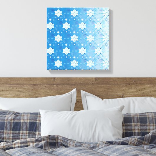 Winterblauw- en witsneeuwvlokken canvas afdruk (Insitu (Slaapkamer))