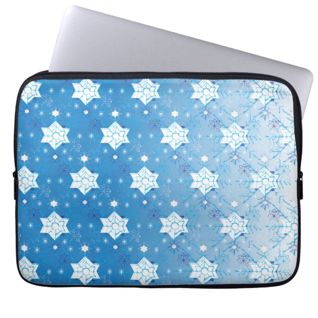 Winterblauw- en witsneeuwvlokken laptop sleeve (Voorkant)