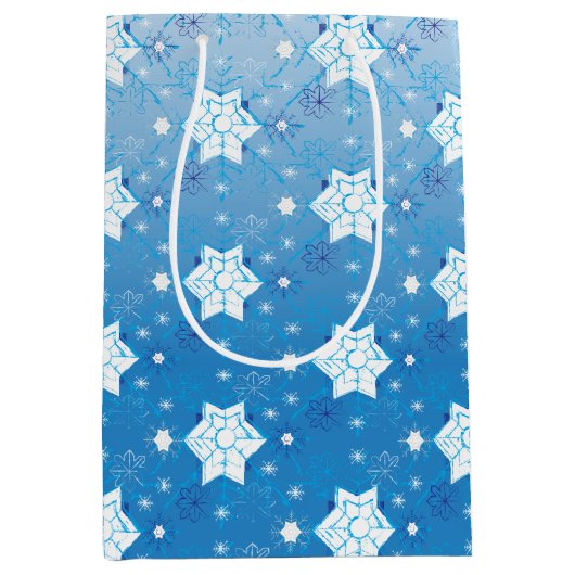 Winterblauw- en witsneeuwvlokken medium cadeauzakje (Voorkant)