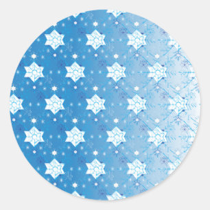 Winterblauw- en witsneeuwvlokken ronde sticker