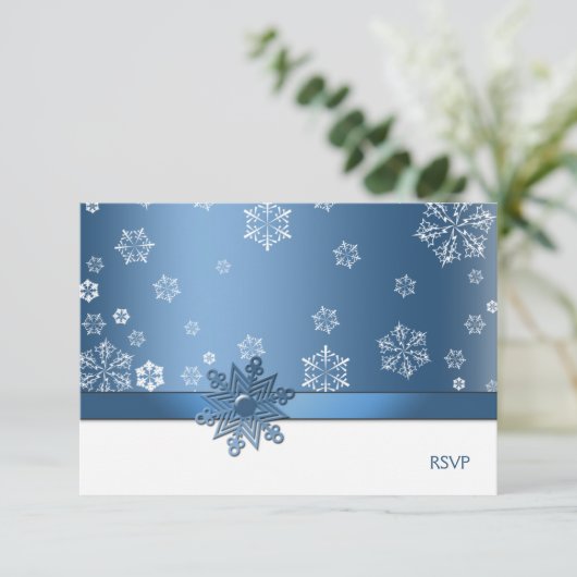 Winterblauw en witte Snowflake RSVP-kaarten RSVP Kaartje (Staand voorkant)