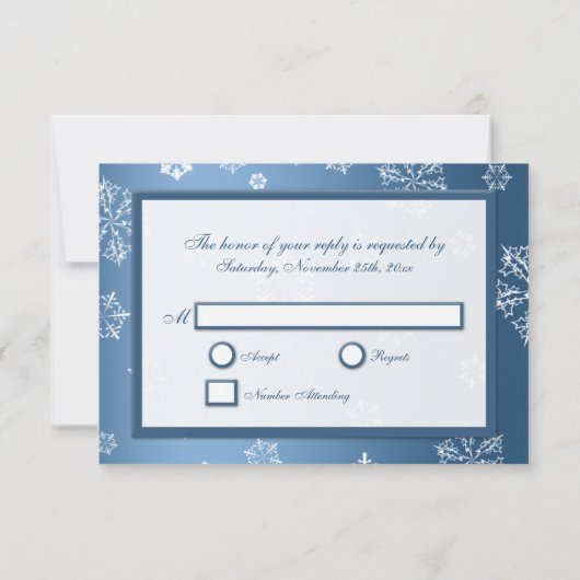 Winterblauw en witte Snowflake RSVP-kaarten RSVP Kaartje (Achterkant)