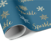 Winterblauw goud glitter Sparkle Snowflakes   Cadeaupapier (Rol Hoek)