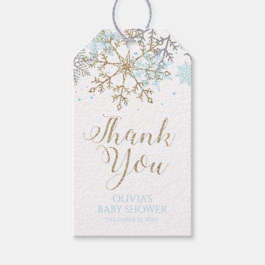 Winterblauw goudblauw Snowflake Baby shower Favor  Cadeaulabel (Voorkant)