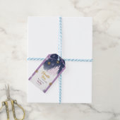 Winterblauw Paarse gouden sneeuwvlokken magische v Cadeaulabel (Met Touw)