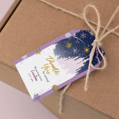 Winterblauw Paarse gouden sneeuwvlokken magische v Cadeaulabel