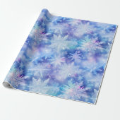 Winterblauw Paarse sneeuwvlokken Kerst Cadeaupapier (Uitgerold)