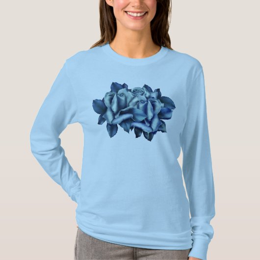 Winterblauw Rozen T-shirt met lange mouwen (Voorkant)