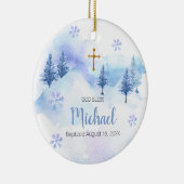 Winterblauw Sneeuwvlok Doop Ornament God Bless (Rechts)