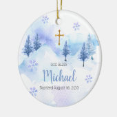 Winterblauw Sneeuwvlok Doop Ornament God Bless (Links)