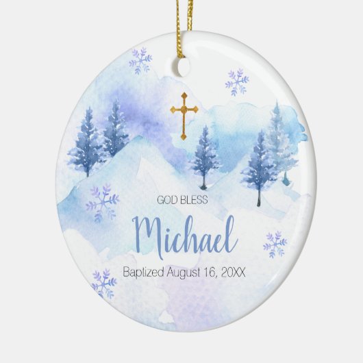 Winterblauw Sneeuwvlok Doop Ornament God Bless (Links)