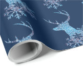 Winterblauw Snowflakes Kerstdeer Cadeaupapier (Rol Hoek)