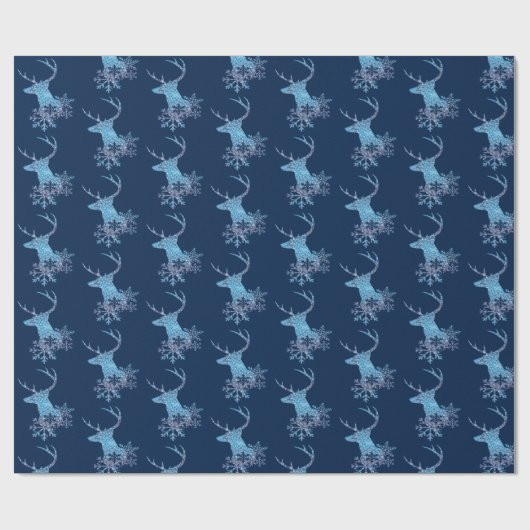 Winterblauw Snowflakes Kerstdeer Cadeaupapier (Vlak)
